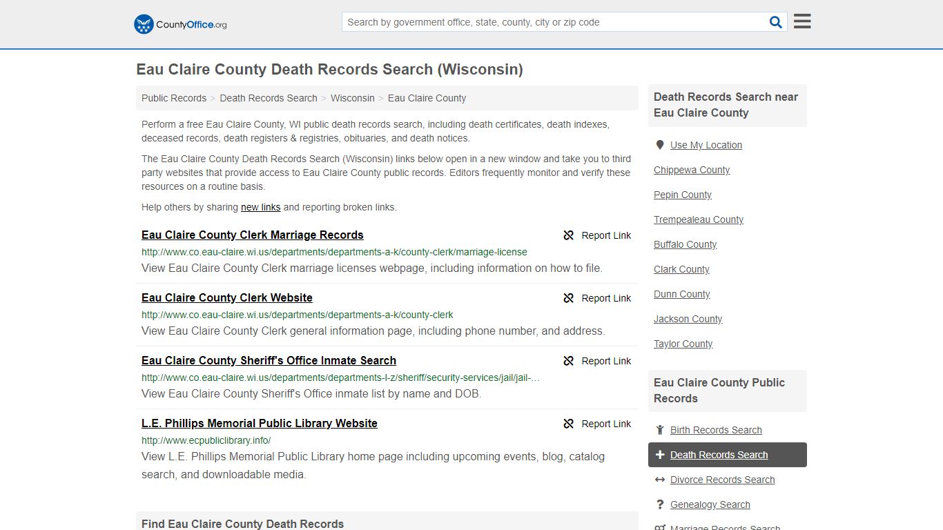 Death Records Search - Eau Claire County, WI (Death ...